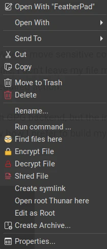 thunar right click menu encryption