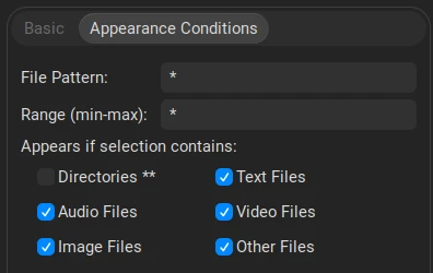 thunar custom actions appearance conditions
